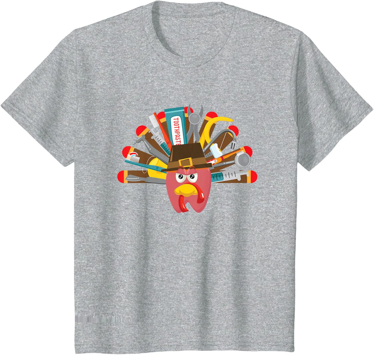 Thanksgiving Dental Hygienist Turkey Plaque Remover Tools T-Shirt - Heather Grey