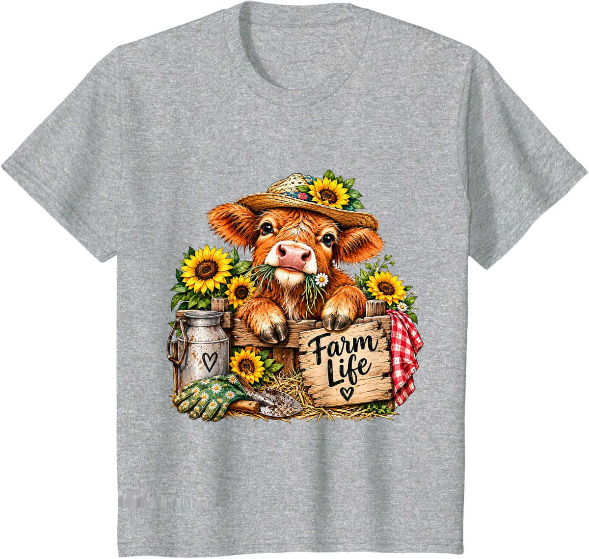 Vintage Highland Cow Farm Life Sunflower Gardener Country T-Shirt - Heather Grey